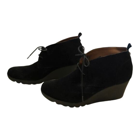 Donald J. Pliner Black Suede Lace-up Heeled Wedge Ankle Booties Size 11 - Picture 6 of 14